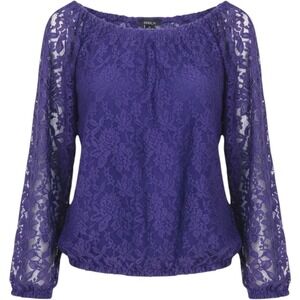Floral Lace Overlay Semi Sheer Long Sleeve‎ Rue21 Top Womens M Violet Blouse EUC